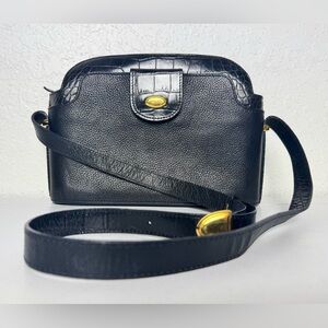 Vintage Bally Black Leather Crossbody EUC Gold Emblem Adjustable Strap